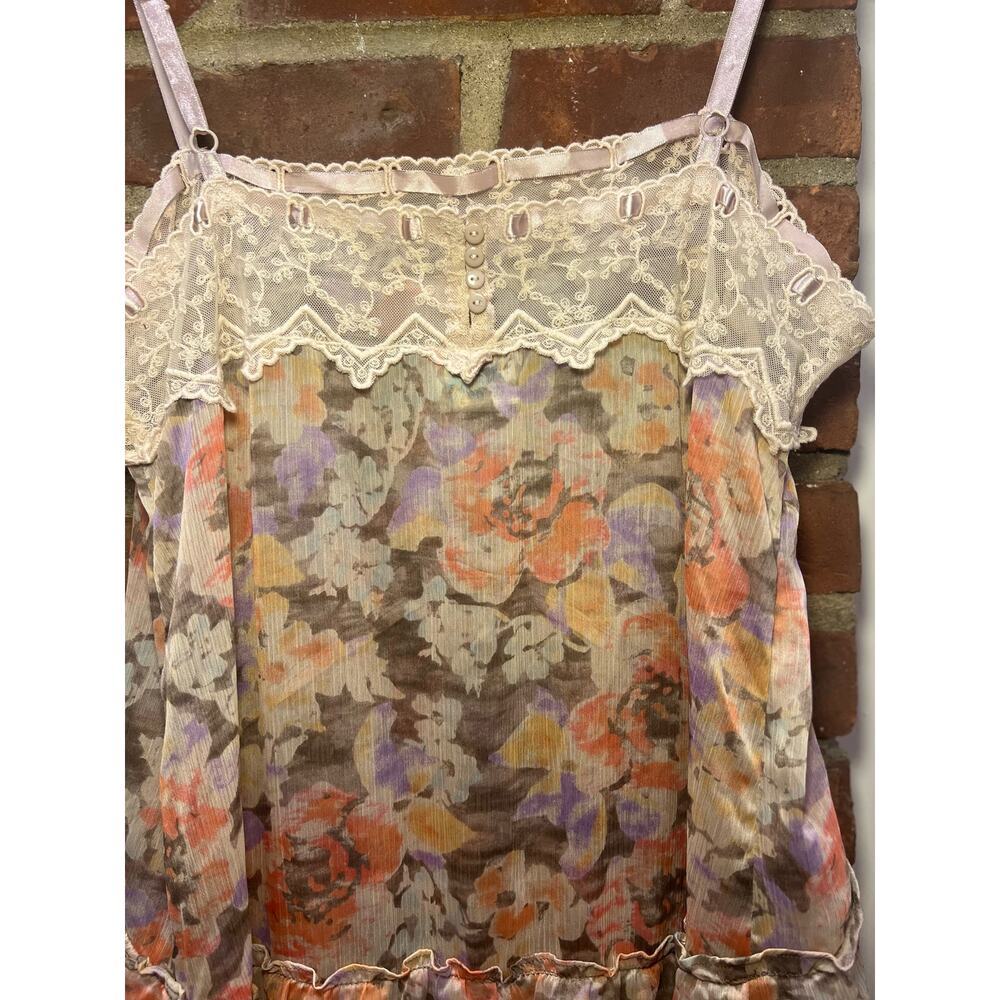 Free People Floral Lace Tiered Ruffle Mini Dress Fairy Grunge Boho L - Picture 4 of 6